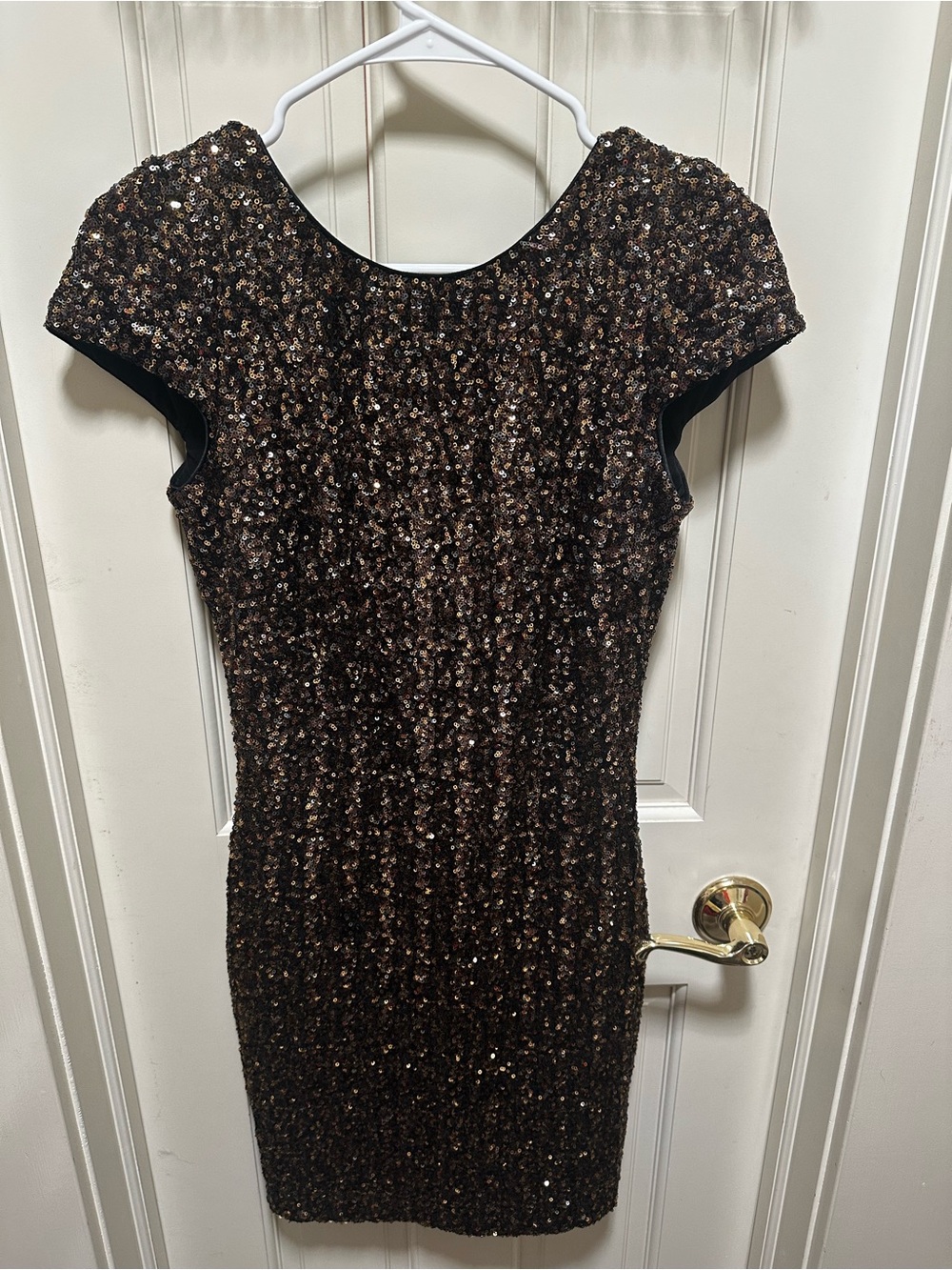 Dress the Population Brown Sequined Cap-Sleeve Bodycon Dress